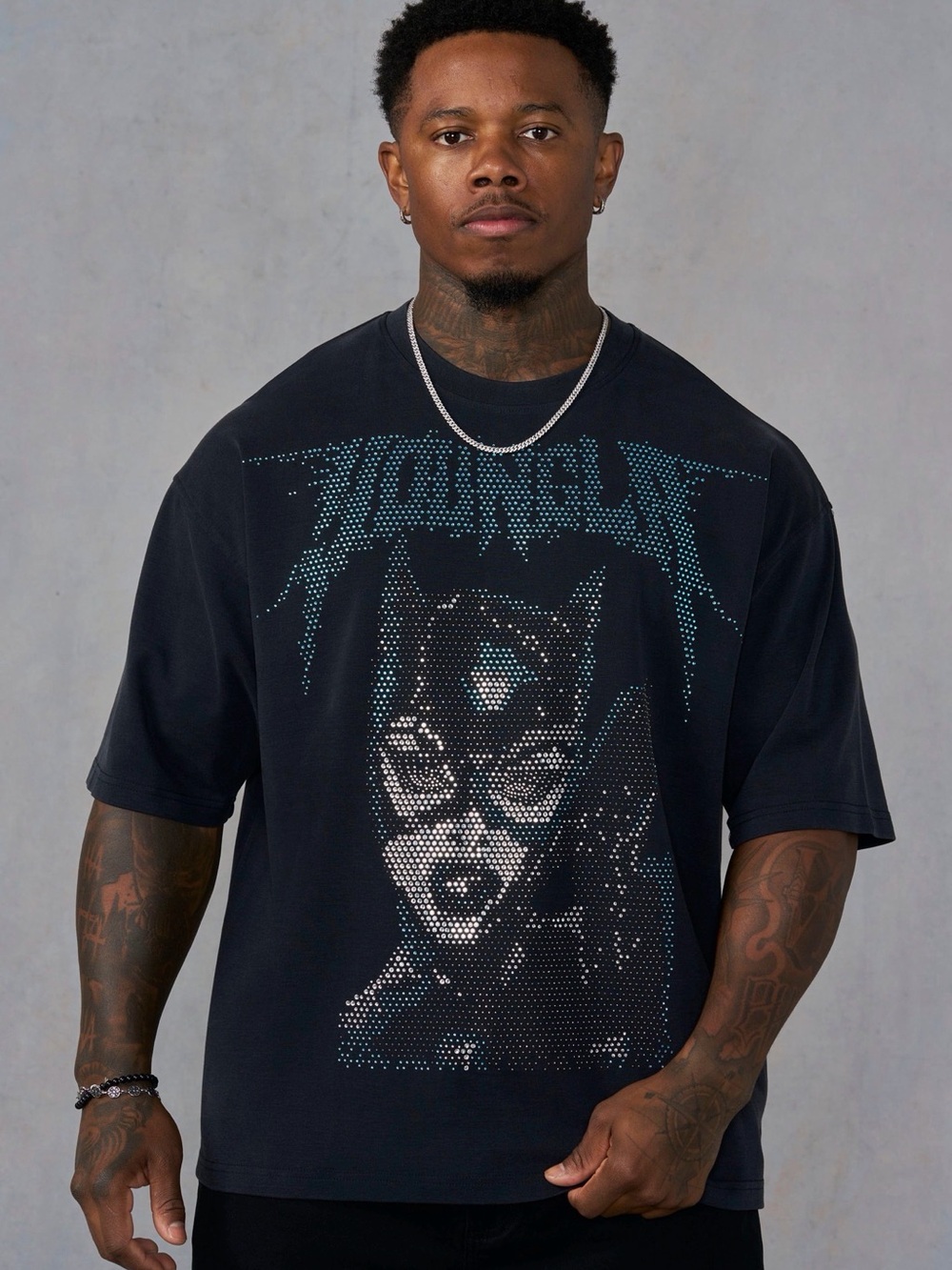 YoungLA Rhinestone Cat women  Tee